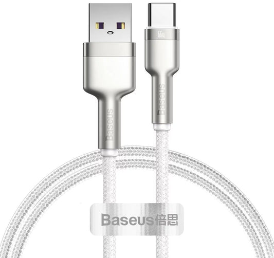 Adat- és töltőkábel USB-A USB-C Baseus Cafule Metal Series, 66W, 1m, fehér CAKF000102