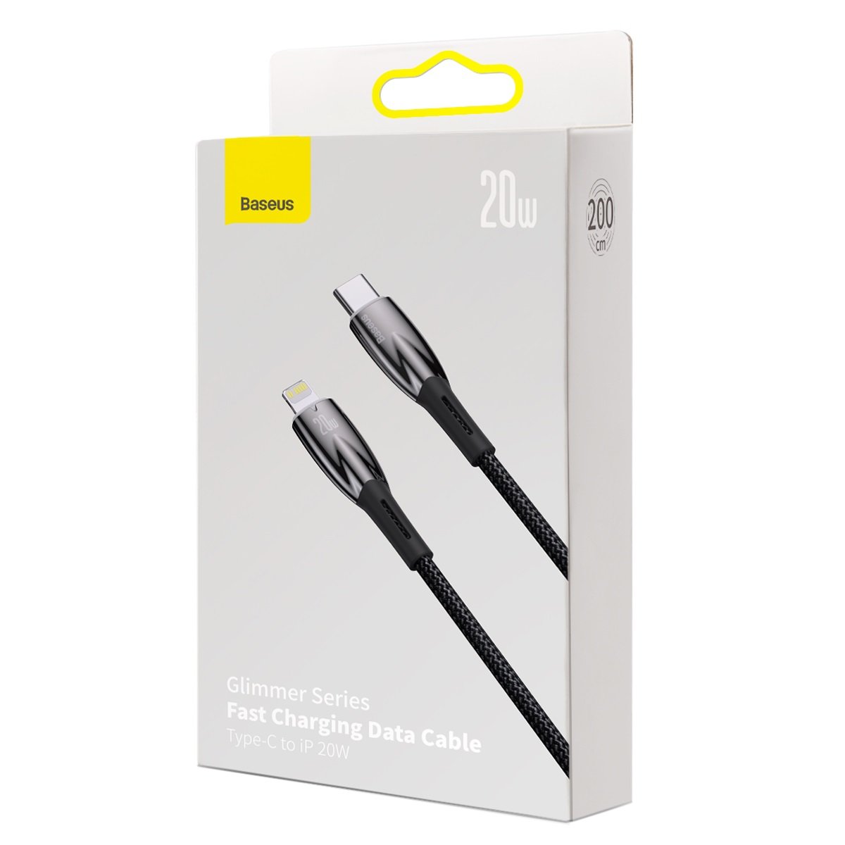 Baseus Glimmer sorozat USB-C - Lightning adat- és töltőkábel, 20W, 2m, fekete CADH0001010101