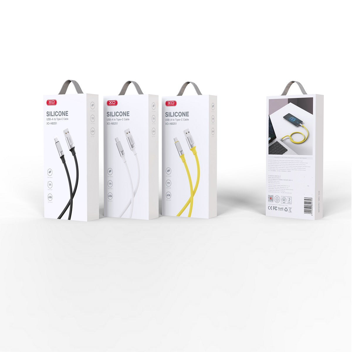 USB-A - USB-C adat- és töltőkábel XO Design NB251, 18W, 1m, Fekete