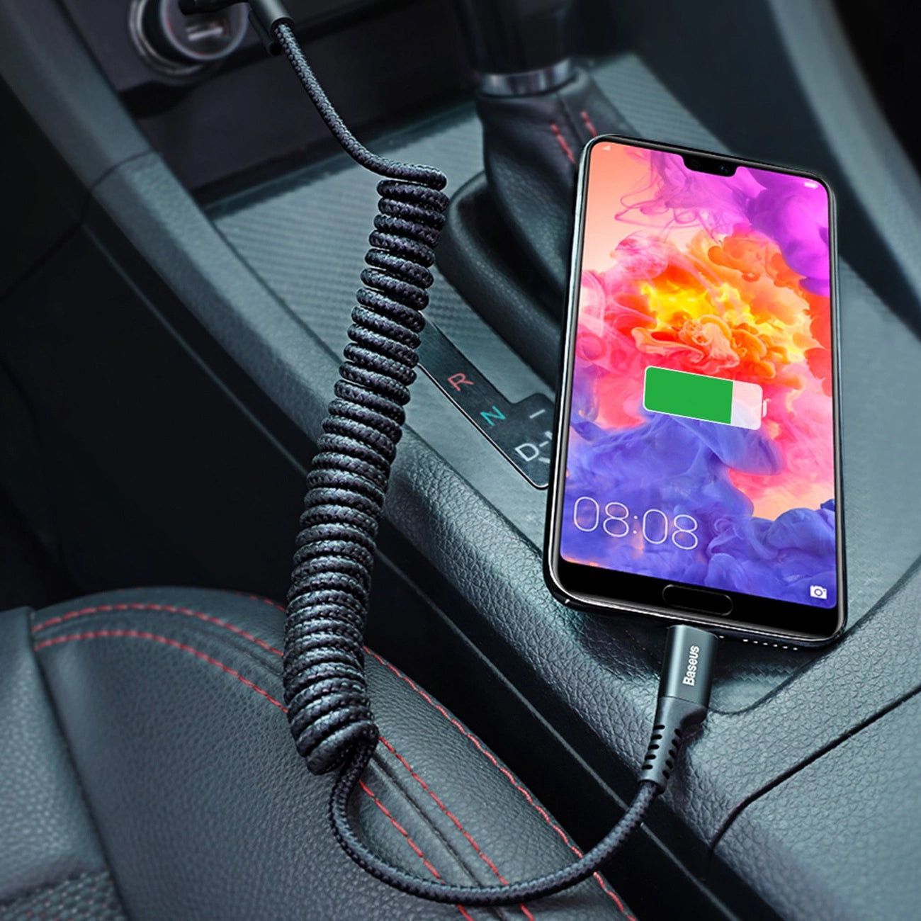 Adat- és töltőkábel USB-A - USB-C Baseus halszemű rugós, 18W, 1m, fekete CATSR-01 CATSR-01 CATSR-01