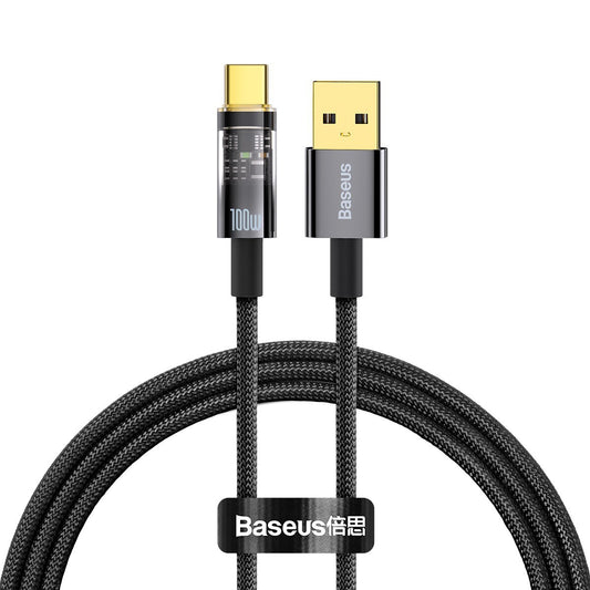 USB-A-ból USB-C Baseus Explorer adat- és töltőkábel, 100W, 1m, fekete CATS000201