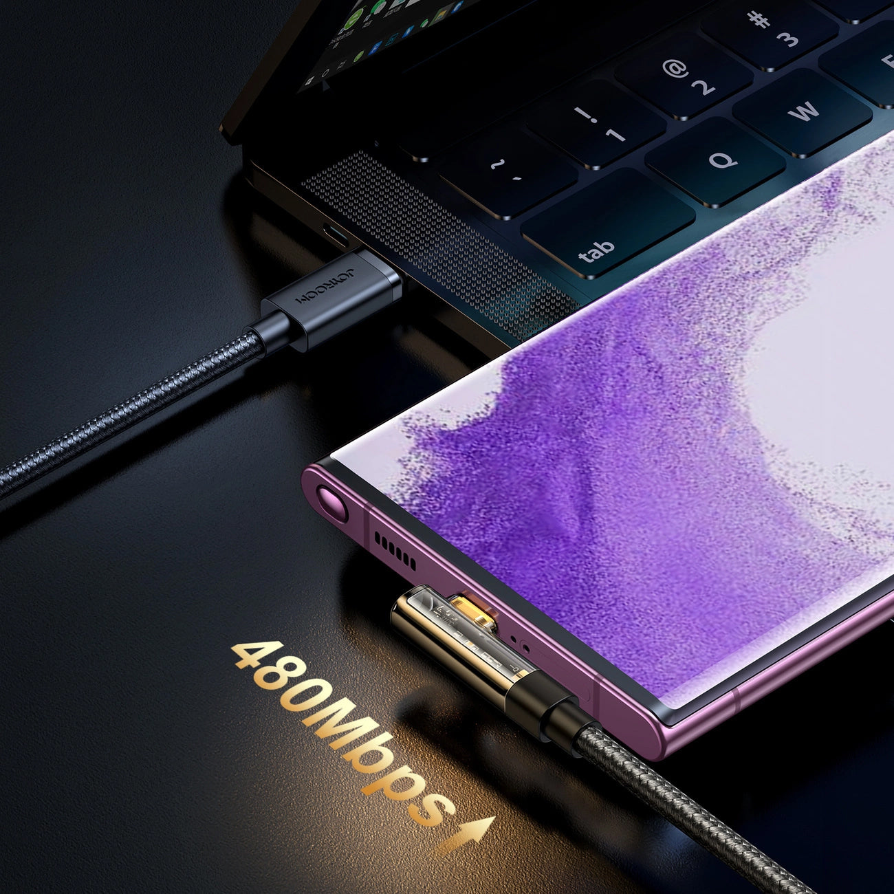 USB-C - USB-C adat- és töltőkábel Joyroom S-CC100A6 Angled, 100W, 1.2m, Fekete