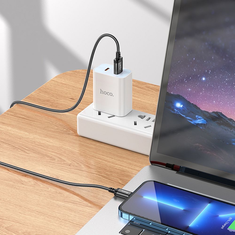 USB-A - Lightning HOCO X89 adat- és töltőkábel, 18W, 2m, Fekete