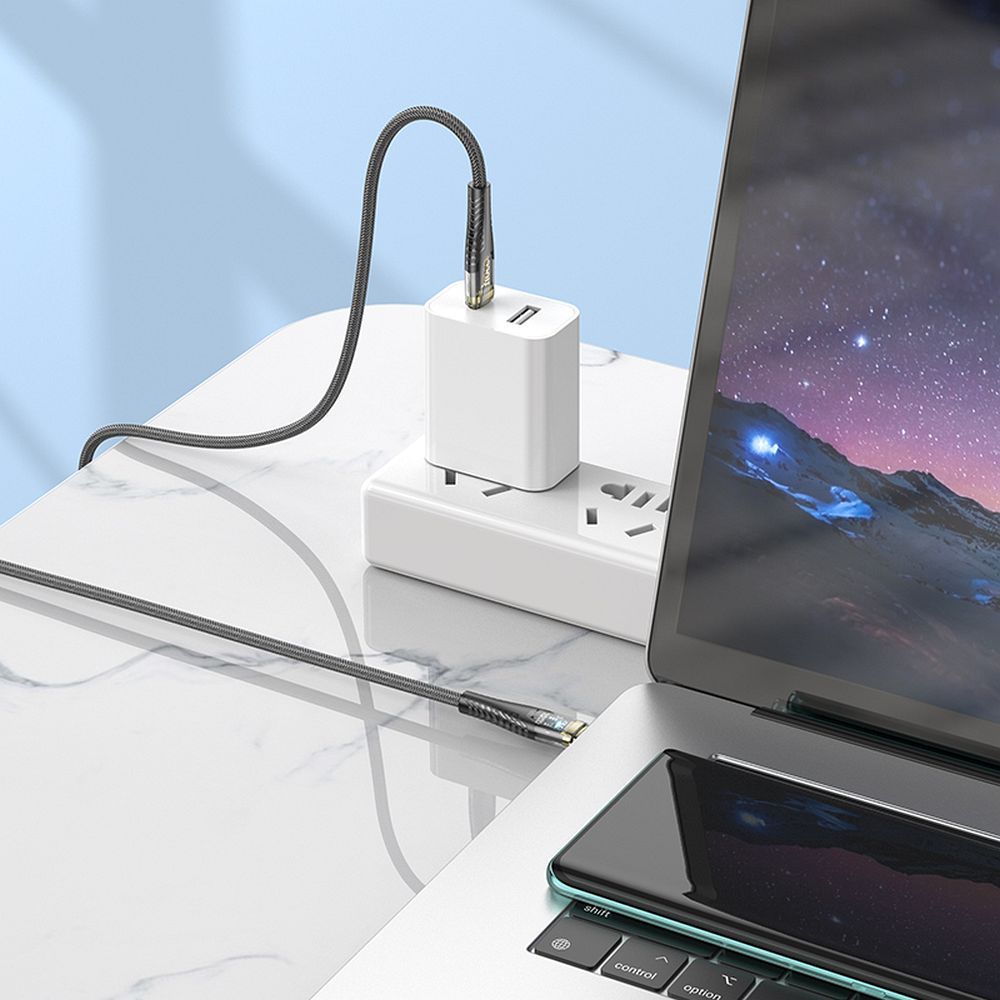 USB-C - USB-C HOCO U121 adat- és töltőkábel, 60W, 1.2m, Fekete