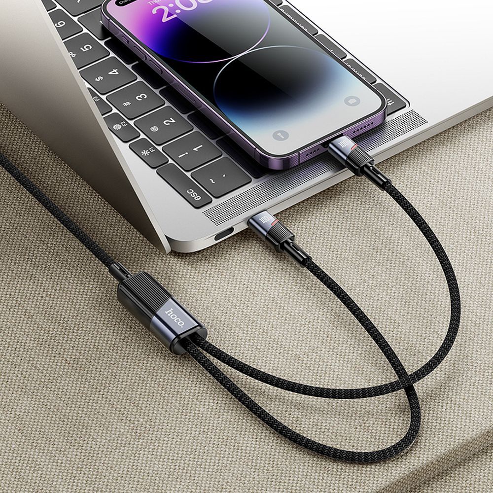 USB-C - Lightning / USB-C HOCO U139 2in1 adat- és töltőkábel, 100W, 1.2m, Fekete