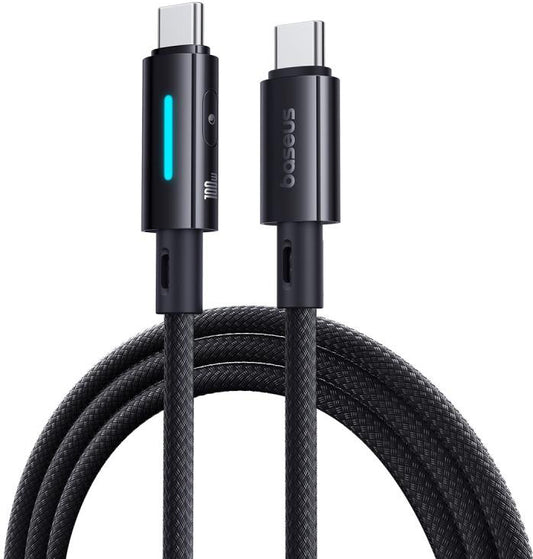 USB-C - USB-C Baseus Lit Button Control adat- és töltőkábel, 100W, 1m, Fekete P10379000121-00