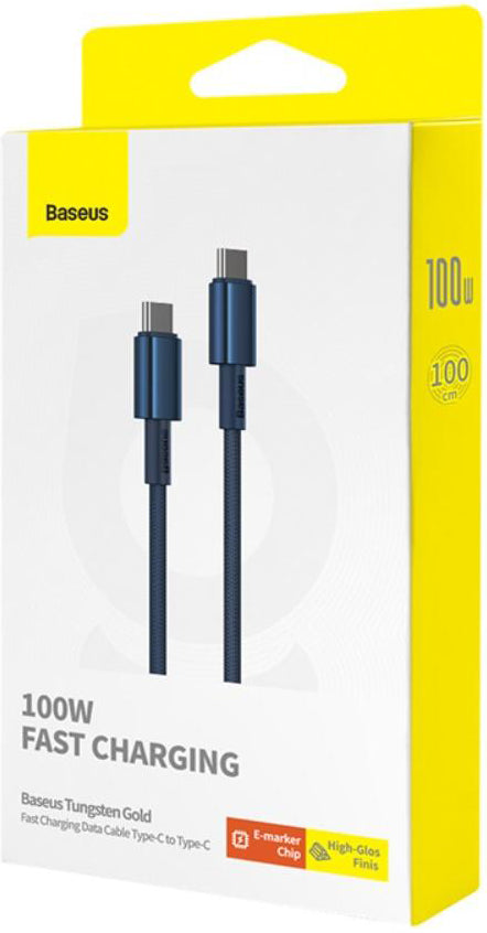 USB-C - USB-C Baseus Tungsten Gold adat- és töltőkábel, 100W, 1m, Tengerészkék P10319800321-03