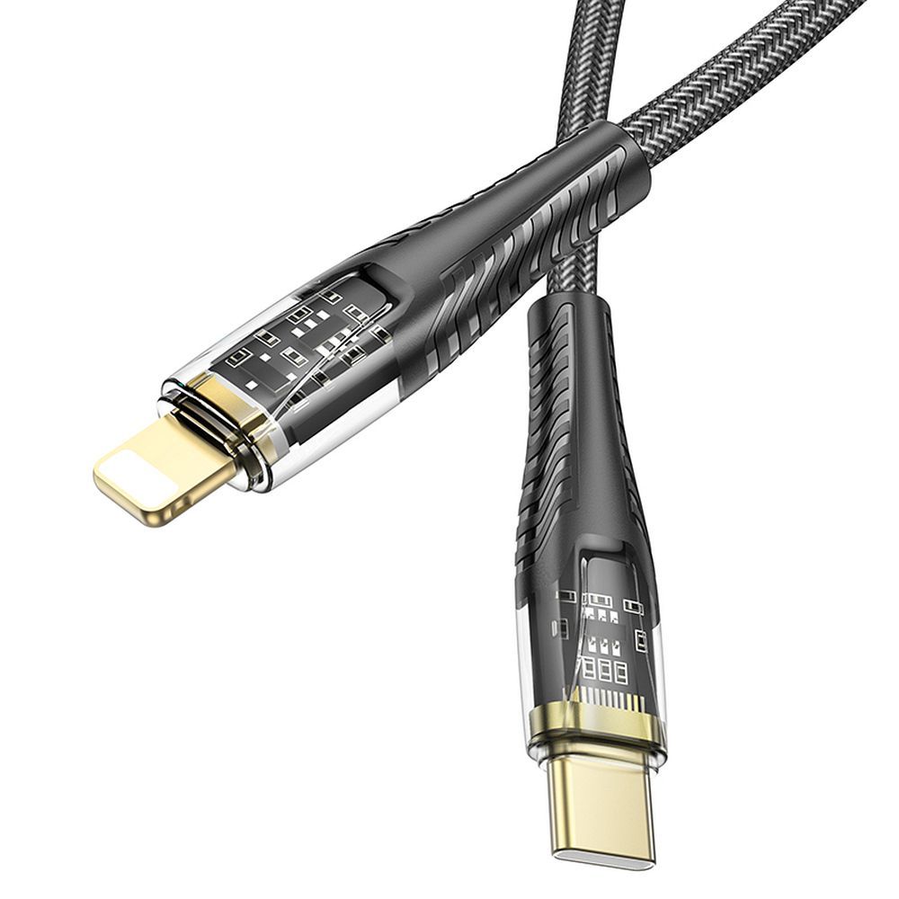 USB-C - Lightning HOCO U121 adat- és töltőkábel, 27W, 1.2m, Fekete