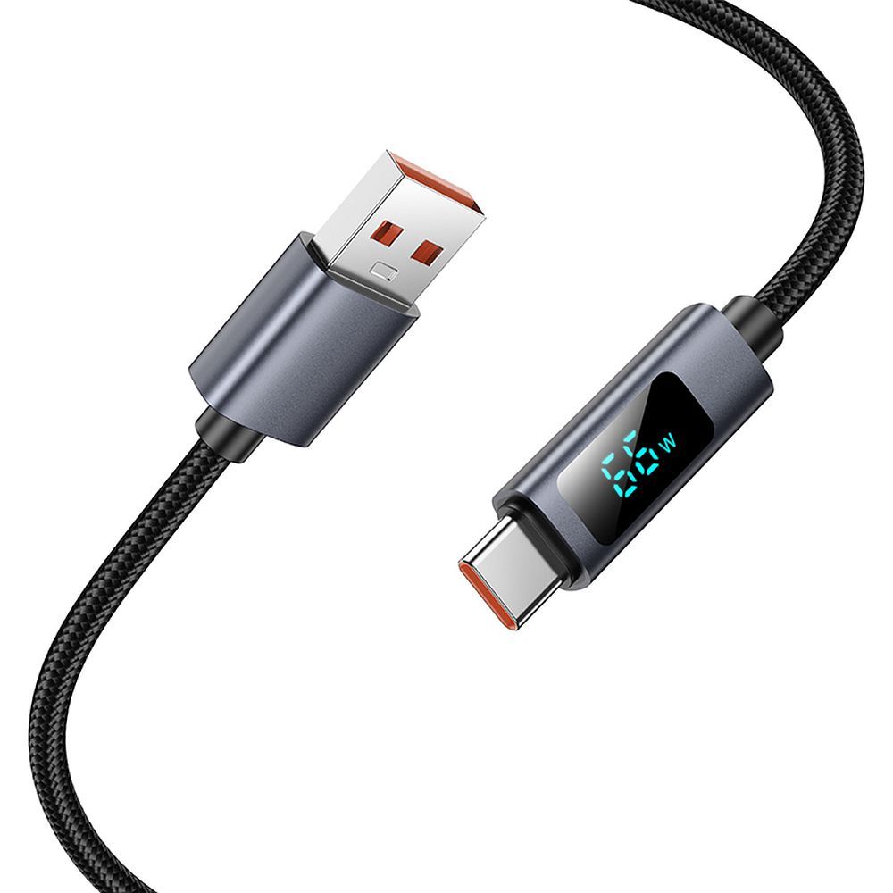 USB-A - USB-C HOCO Display X112 adat- és töltőkábel, 100W, 1m, Fekete