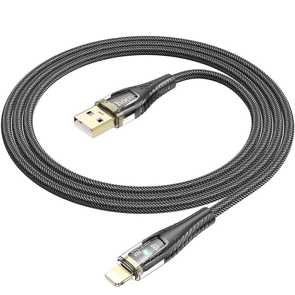 USB-A - Lightning HOCO U121 adat- és töltőkábel, 18W, 1.2m, Fekete
