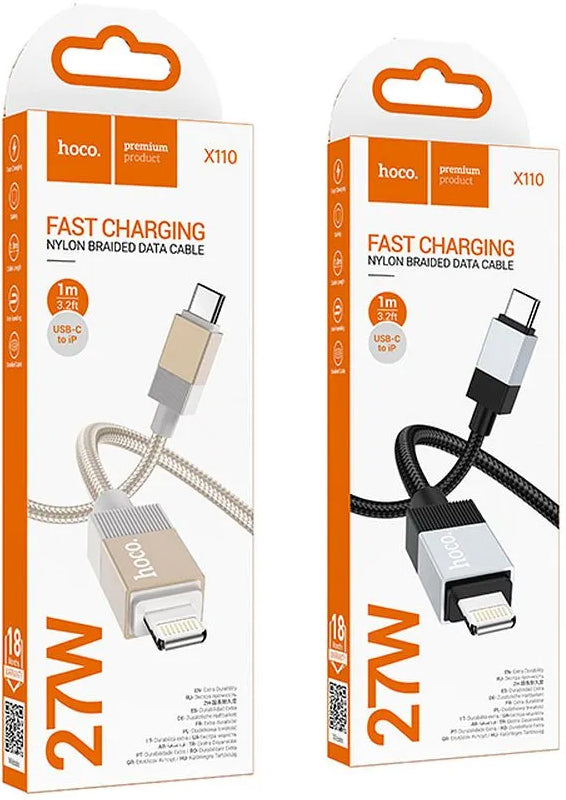 USB-C - Lightning HOCO X110 adat- és töltőkábel, 27W, 1m, Fekete