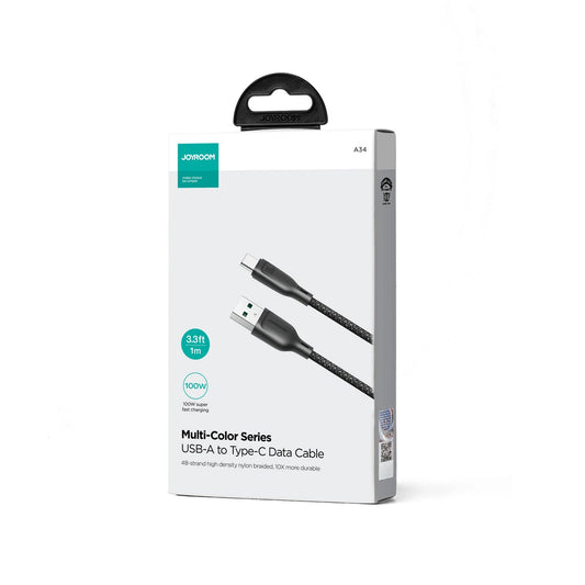 USB-A - USB-C Joyroom Multi-Color S-A34 adat- és töltőkábel, 100W, 1m, Fekete