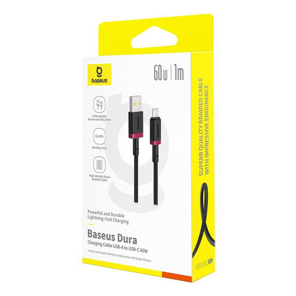 USB-A - USB-C Baseus Dura Series adat- és töltőkábel, 60W, 1m, Piros P10377802U01-01
