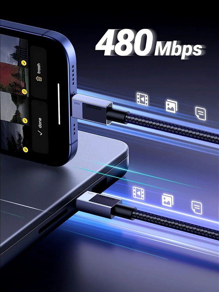 USB-C - USB-C adat- és töltőkábel UGREEN L512, 100W, 3m, szürke