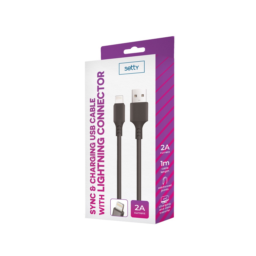 Setty USB-A - Lightning adat- és töltőkábel, 18W, 1m, Fekete