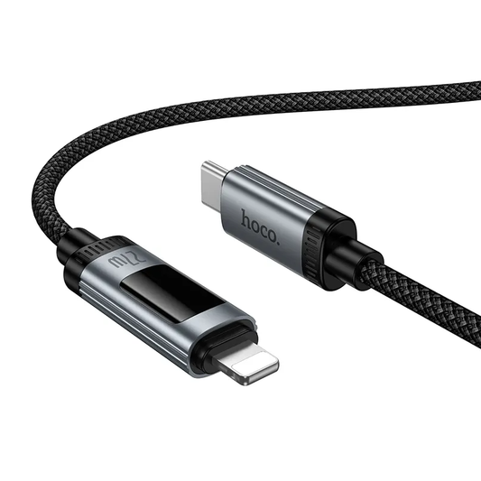 USB-C - Lightning HOCO Display U148 adat- és töltőkábel, 27W, 1.2m, Fekete