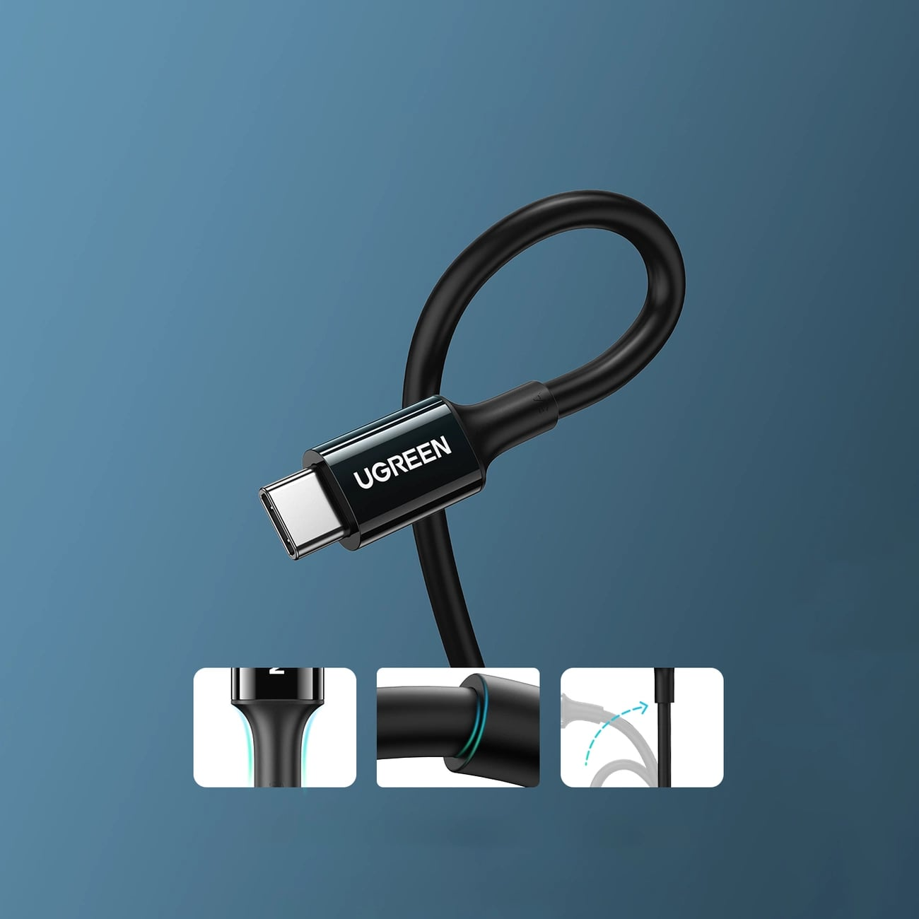USB-C - USB-C UGREEN US300 adat- és töltőkábel, 100W, 2m, Fekete