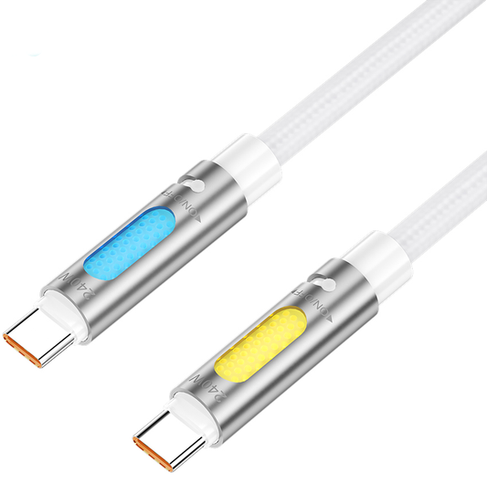 USB-C adat- és töltőkábel - USB-C BWOO X325C-C Led, 240W, 1,2m, Fehér