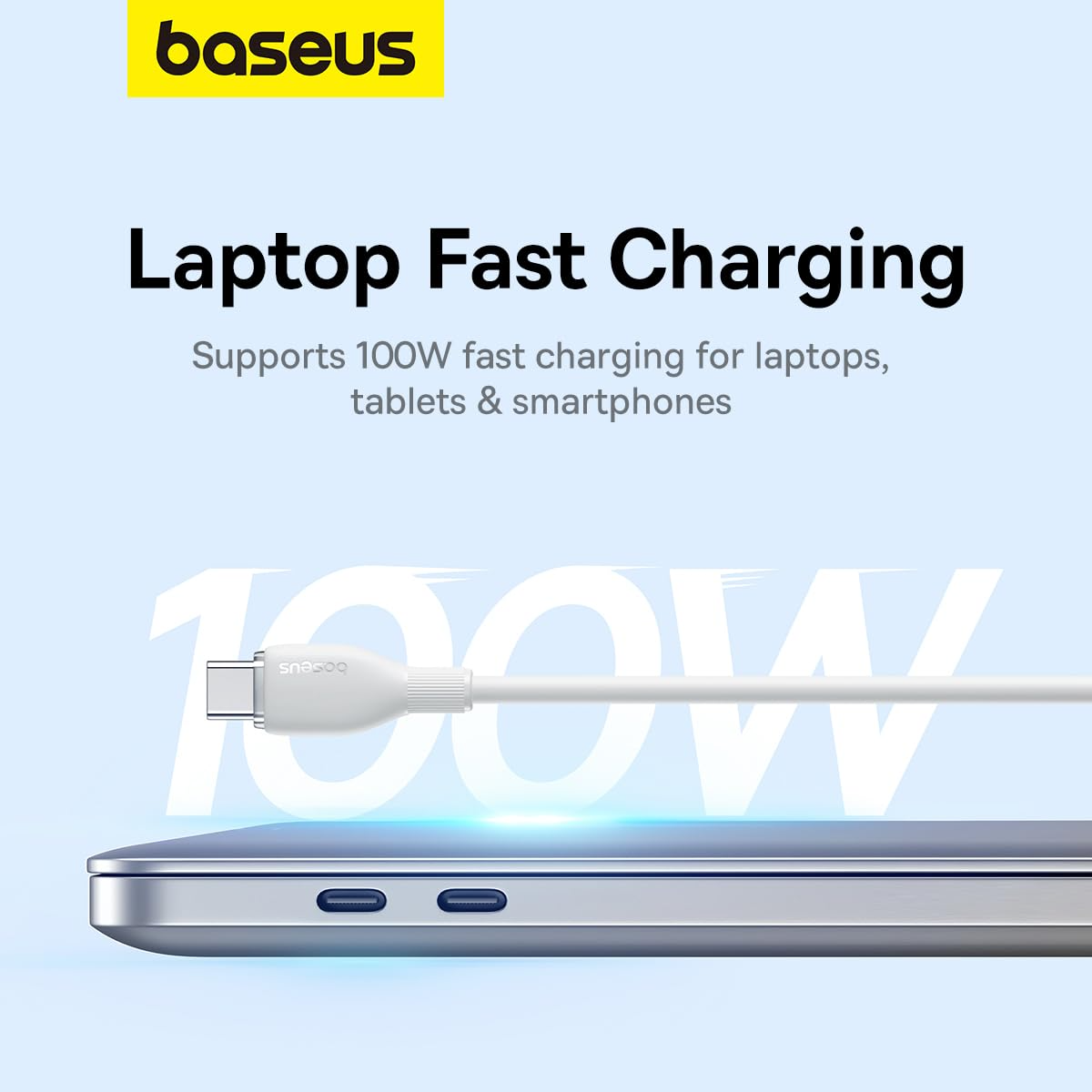 USB-C - USB-C Baseus Pudding adat- és töltőkábel, 100W, 1.2m, Fehér P10355702221-00