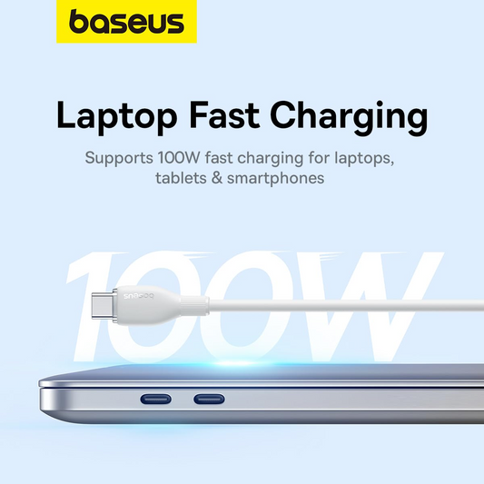 USB-C - USB-C Baseus Pudding adat- és töltőkábel, 100W, 1.2m, Fehér P10355702221-00