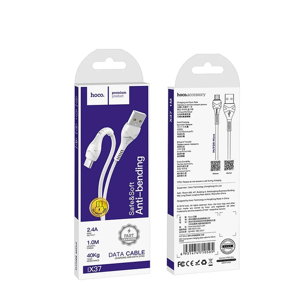 USB-A - microUSB adat- és töltőkábel HOCO X37, 18W, 1m, Fehér