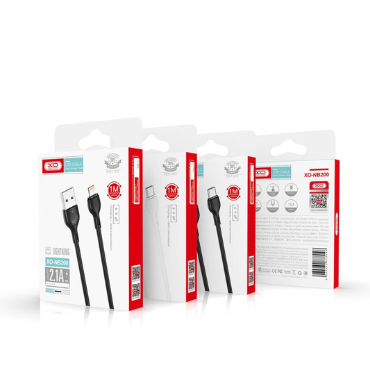 USB-A - Lightning XO Design NB200 adat- és töltőkábel, 10W, 1m, Fehér
