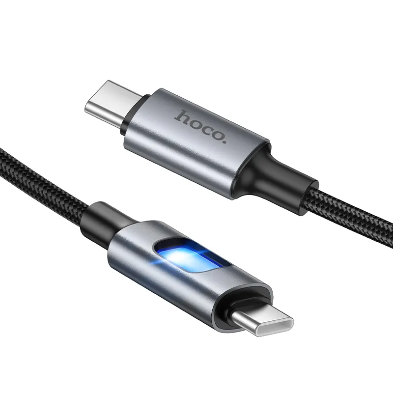 USB-C adat- és töltőkábel - USB-C HOCO U144 Led, 60W, 1,2m, Fekete