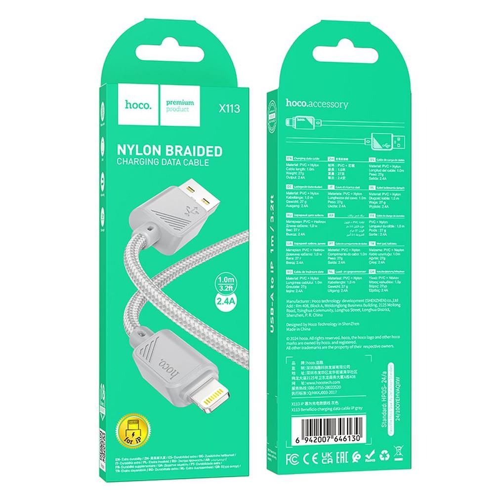 USB-A - Lightning adat- és töltőkábel HOCO X113, 18W, 1m, szürke