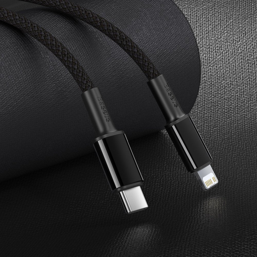 USB-C - Lightning adat- és töltőkábel Baseus High Density Braided, 20W, 2m, fekete CATLGD-A01