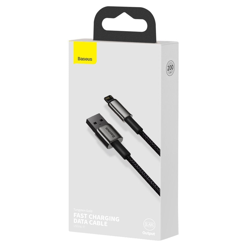 Baseus Tungsten Tungsten arany USB Lightning adat- és töltőkábel, 2m, 2,4A, fekete CALWJ-A01