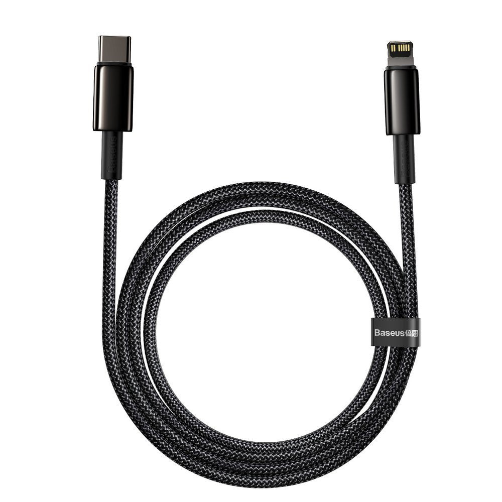 Adat- és töltőkábel USB-C - Lightning Baseus Tungsten Tungsten Gold, 20W, 2m, fekete CATLWWJ-A01