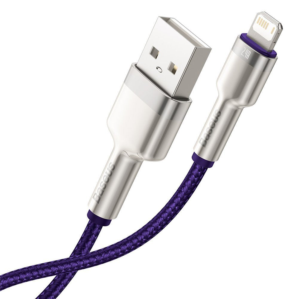 USB-A - Lightning Baseus Cafule Metal Series adat- és töltőkábel, 18W, 2m, Lila CALJK-B05