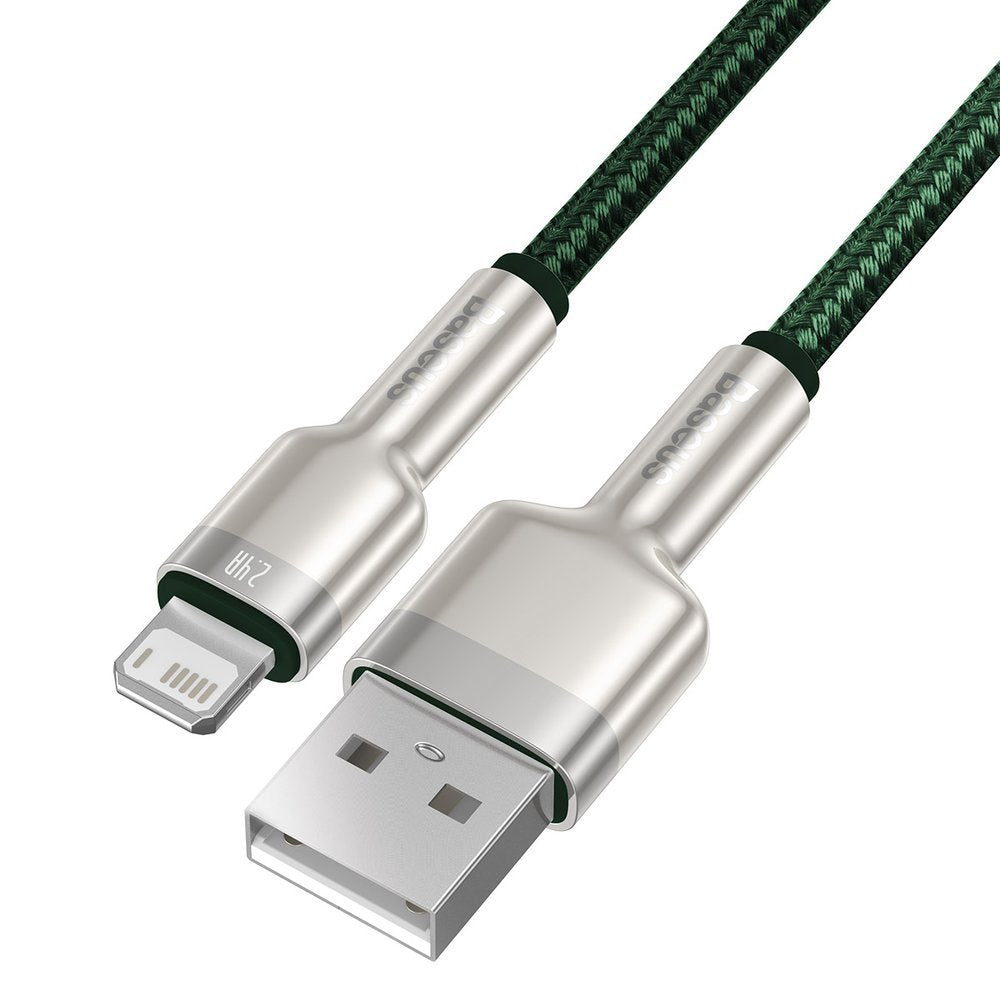 USB-A - Lightning Baseus Cafule Metal Series adat- és töltőkábel, 18W, 1m, Zöld CALJK-A06