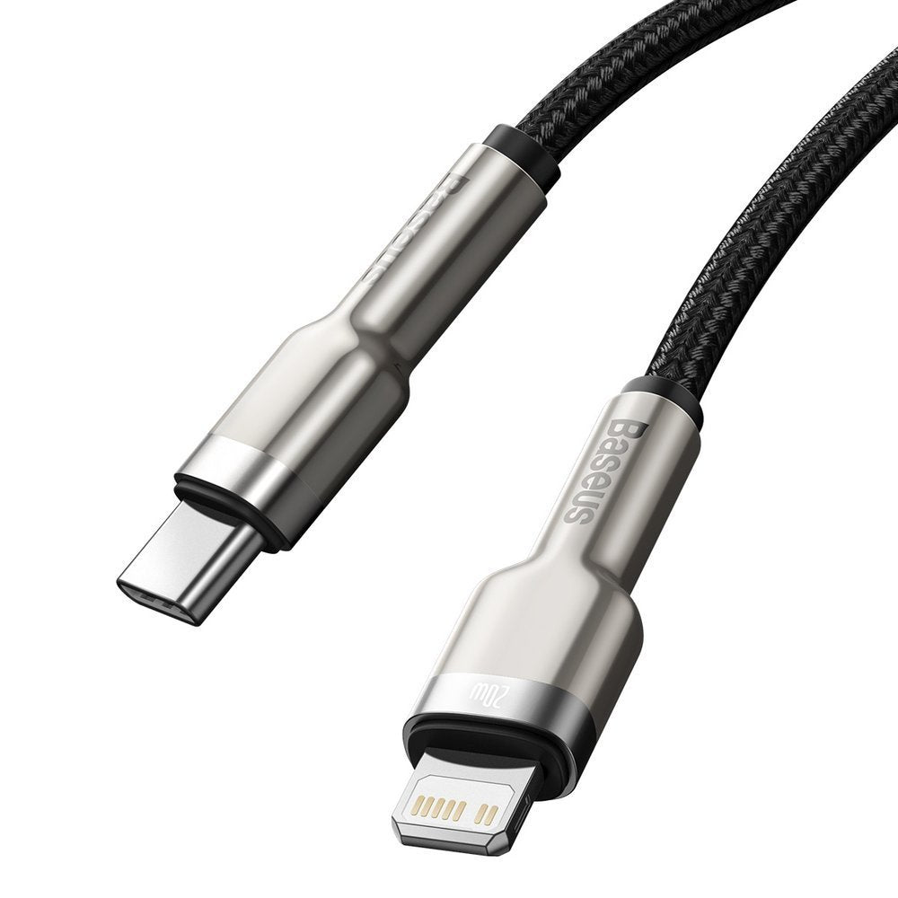 Adat- és töltőkábel USB-C - Lightning Baseus Cafule Metal Series, 20W, 1m, fekete CATLJK-A01
