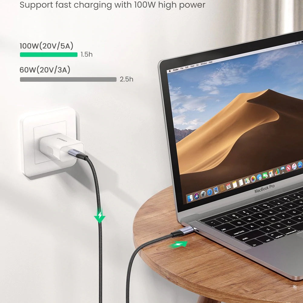 USB-C adat- és töltőkábel - USB-C UGREEN US355, 100W, 1m, Fekete