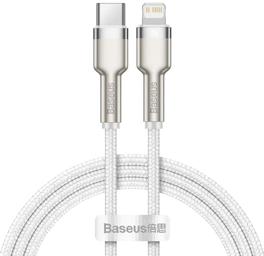 Adat- és töltőkábel USB-C - Lightning Baseus Cafule Metal Series, 20W, 1m, fehér CATLJK-A02