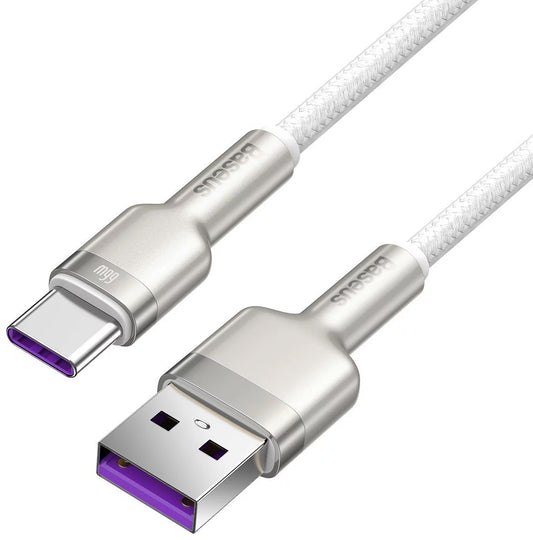 Adat- és töltőkábel USB-A USB-C Baseus Cafule Metal Series, 66W, 1m, fehér CAKF000102