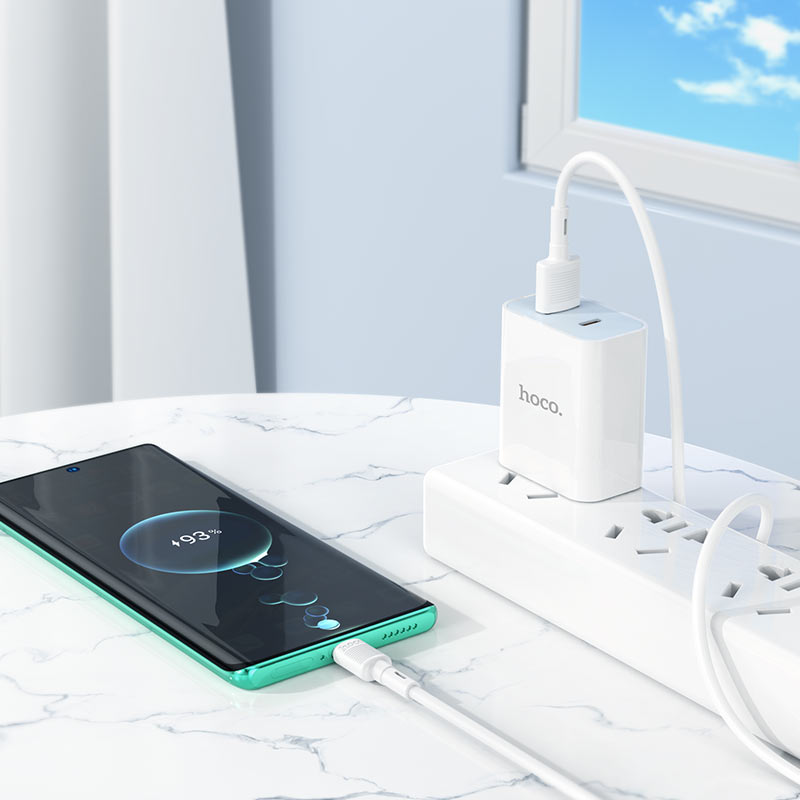 USB-A - USB-C HOCO X83 Victory adat- és töltőkábel, 20W, 1m, Fehér