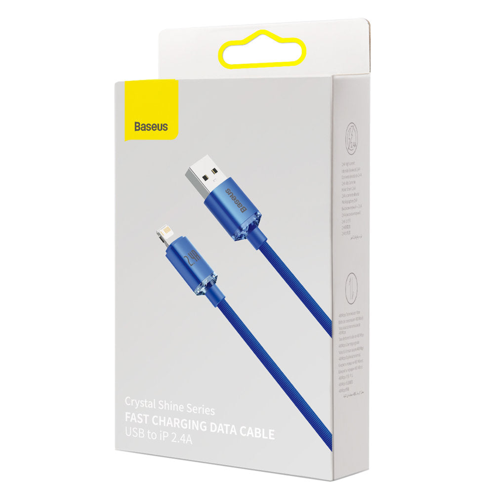USB-A - Lightning Baseus Crystal Shine sorozatú adat- és töltőkábel, 18W, 1.2m, Kék CAJY000003