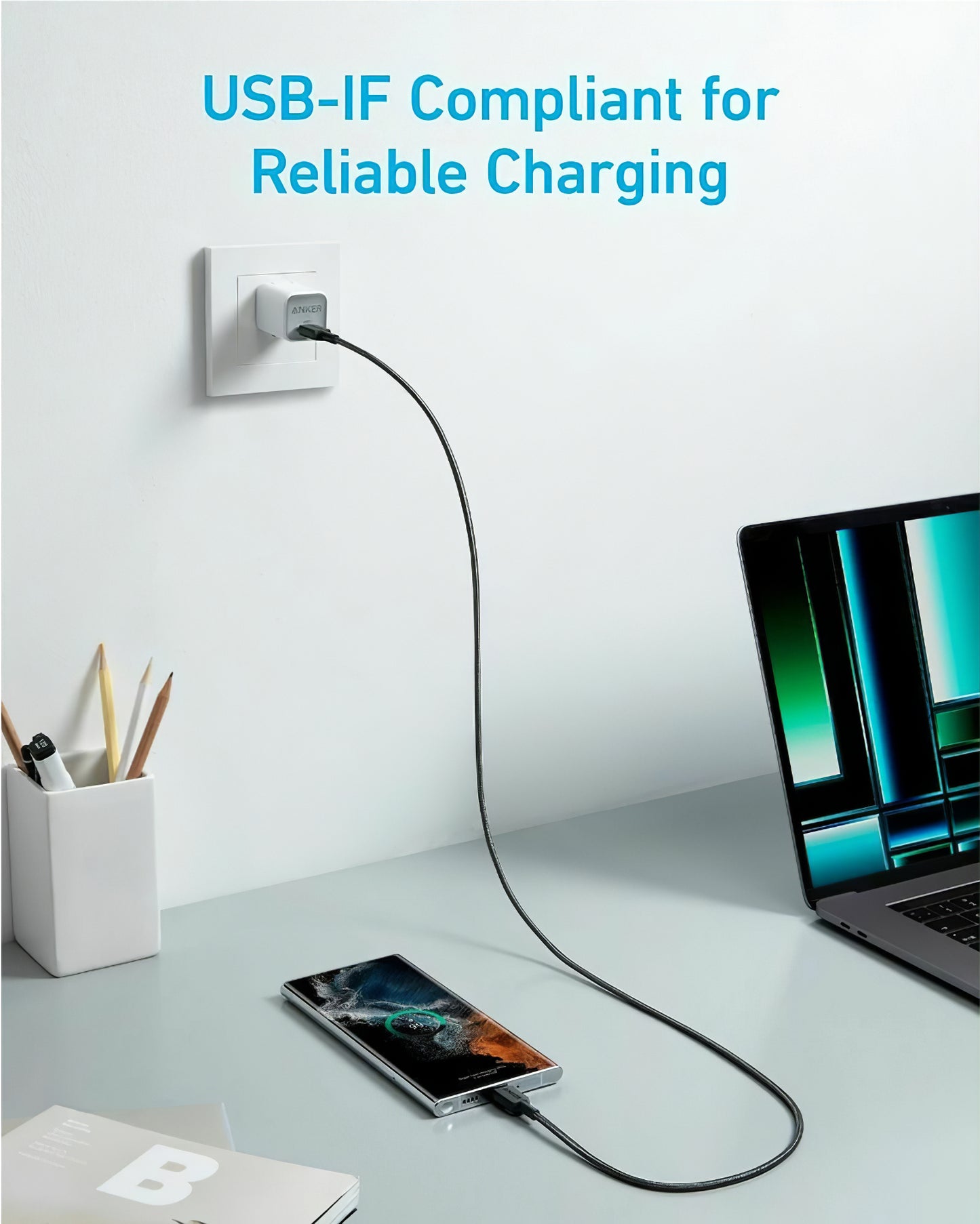 USB-C - USB-C Anker 322 adat- és töltőkábel, 60W, 1.8m, Fekete A81F6G11