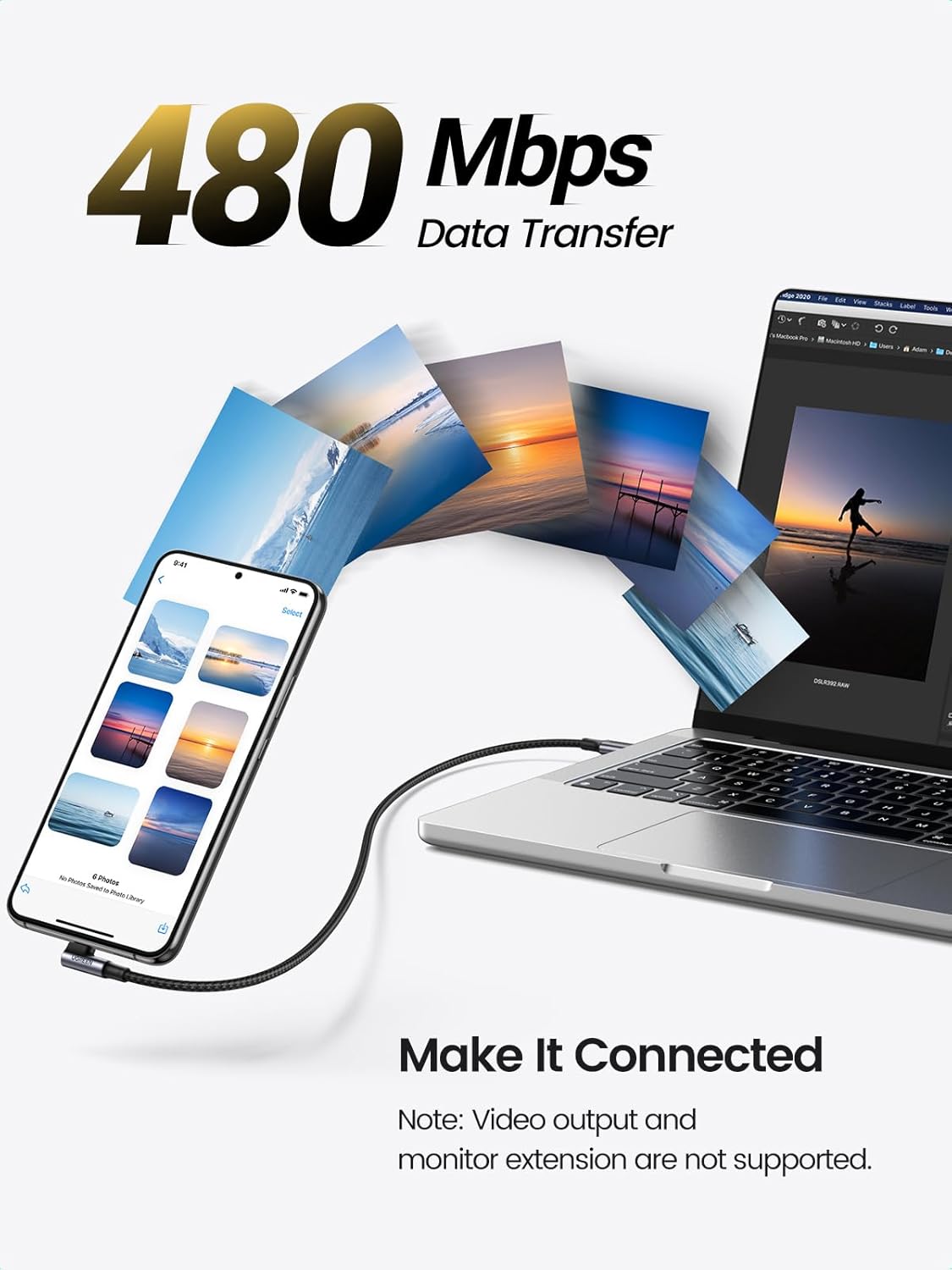 USB-C adat- és töltőkábel - USB-C UGREEN US334 szögletes, 100W, 1m, fekete