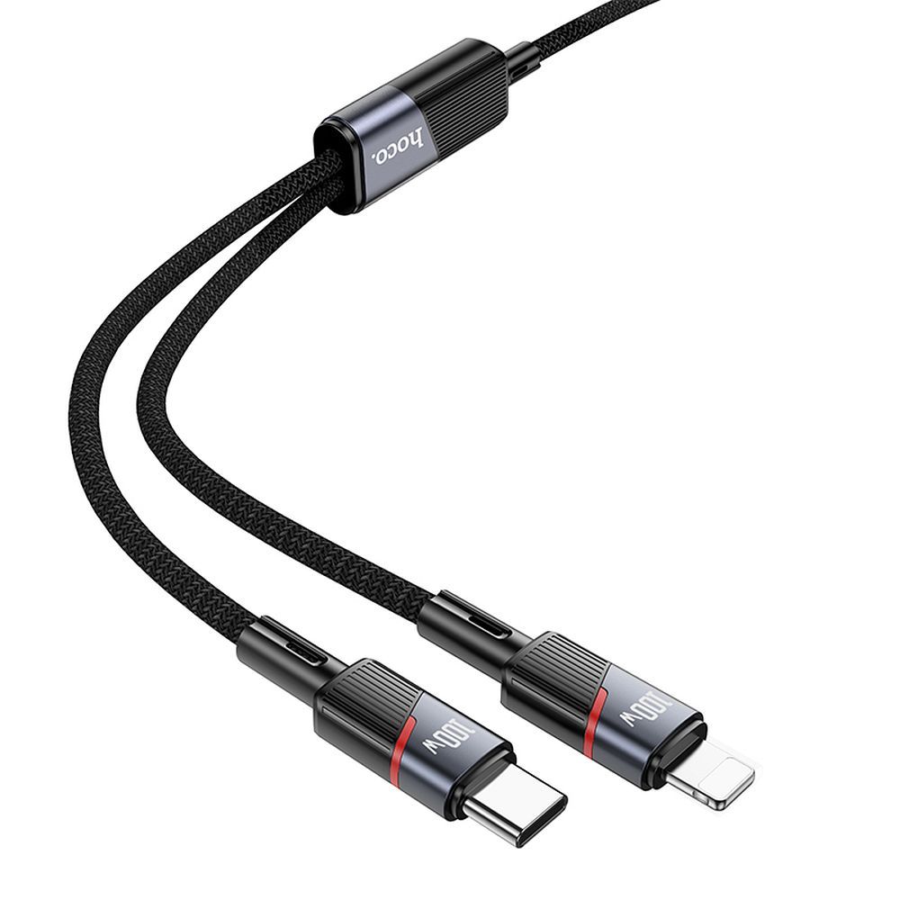 USB-C - Lightning / USB-C HOCO U139 2in1 adat- és töltőkábel, 100W, 1.2m, Fekete