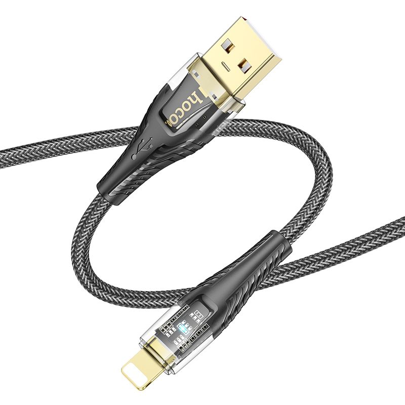 USB-A - Lightning HOCO U121 adat- és töltőkábel, 18W, 1.2m, Fekete