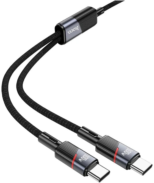 USB-C Adat- és Töltőkábel - 2 x USB-C HOCO U139 2in1, 100W, 1.2m, Fekete