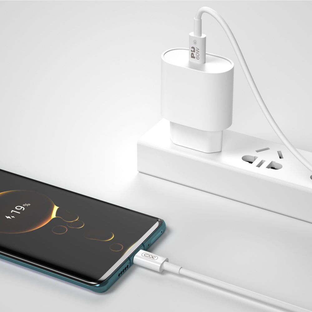 USB-C - USB-C adat- és töltőkábel XO Design NB-Q190A, 60W, 1m, Fehér