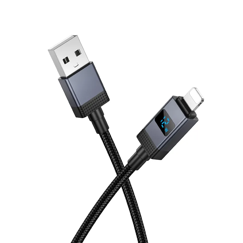 USB-A - Lightning HOCO X118 Display adat- és töltőkábel, 12W, 1m, Fekete