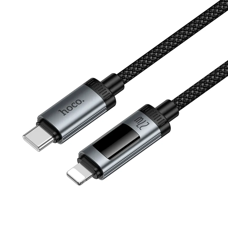 USB-C - Lightning HOCO Display U148 adat- és töltőkábel, 27W, 1.2m, Fekete
