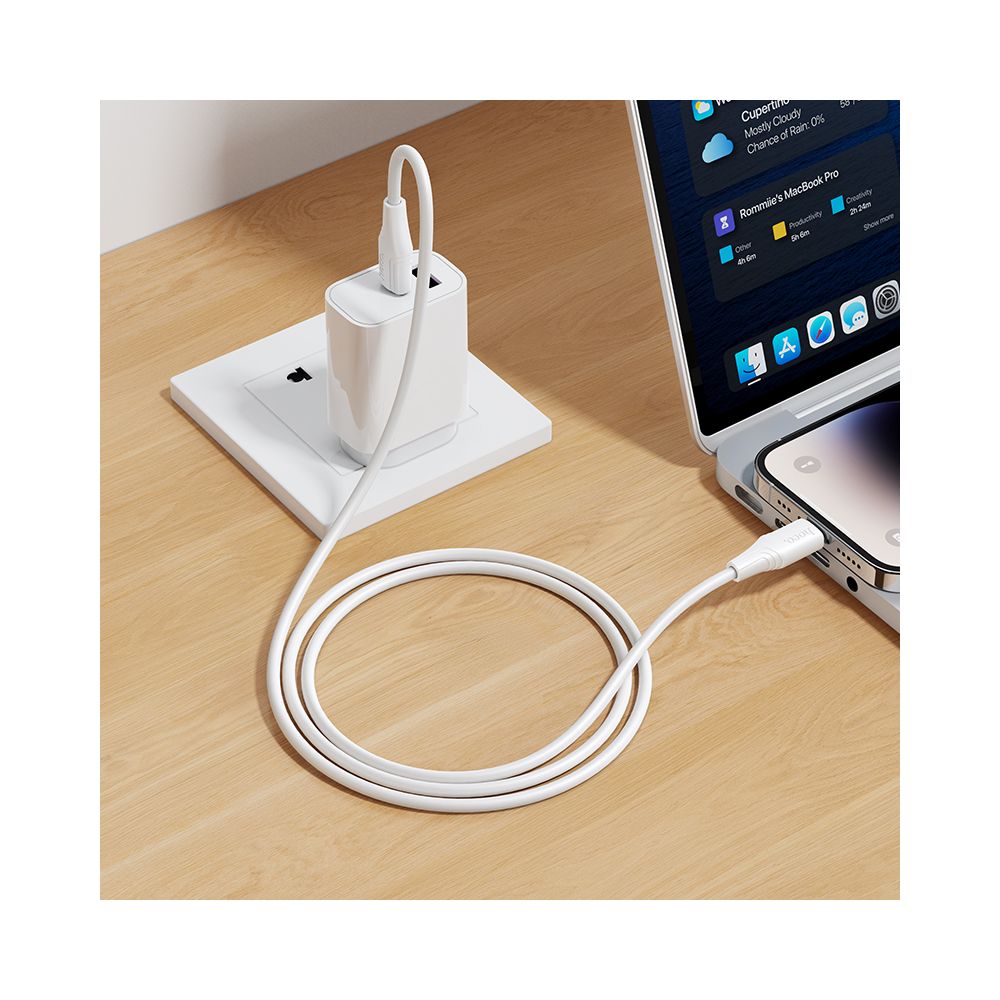 USB-C - Lightning HOCO X124 adat- és töltőkábel, 27W, 1m, Fehér