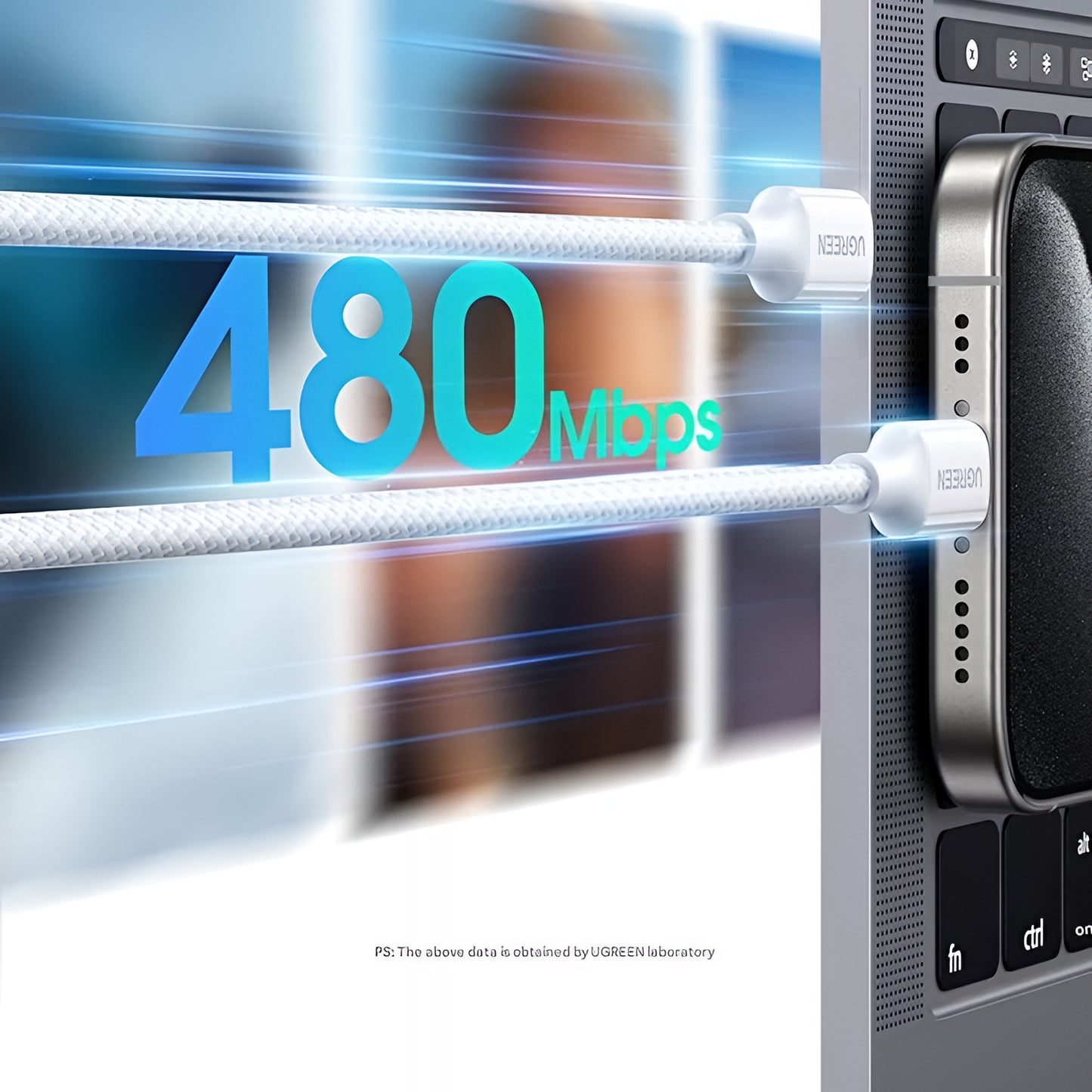 USB-C - USB-C adat- és töltőkábel UGREEN L501, 60W, 2m, Fehér