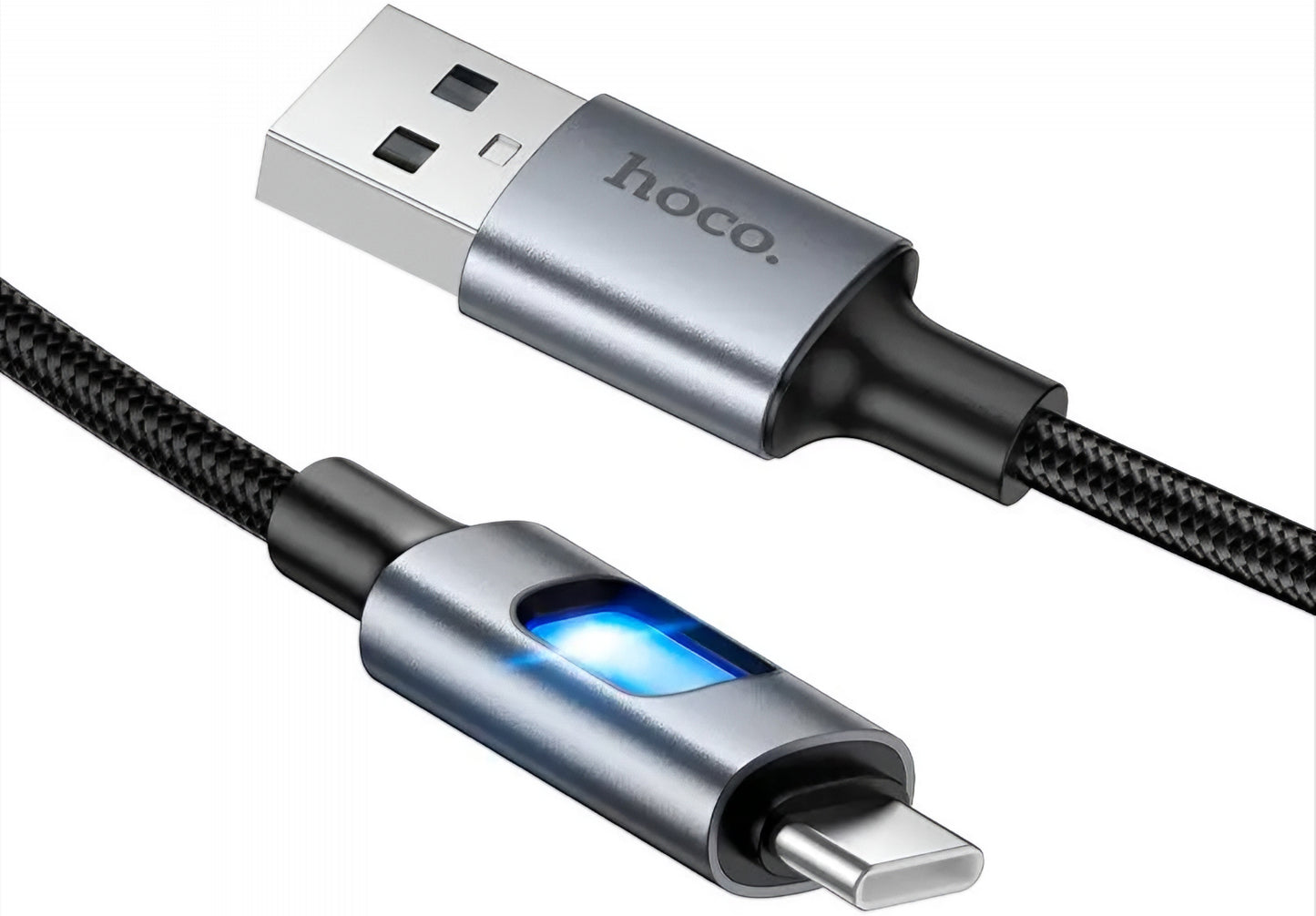 USB-A - USB-C HOCO U144 Led adat- és töltőkábel, 18W, 1.2m, Fekete